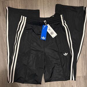 adidas Black Track Pants with White Side Stripes and Trefoil Logo